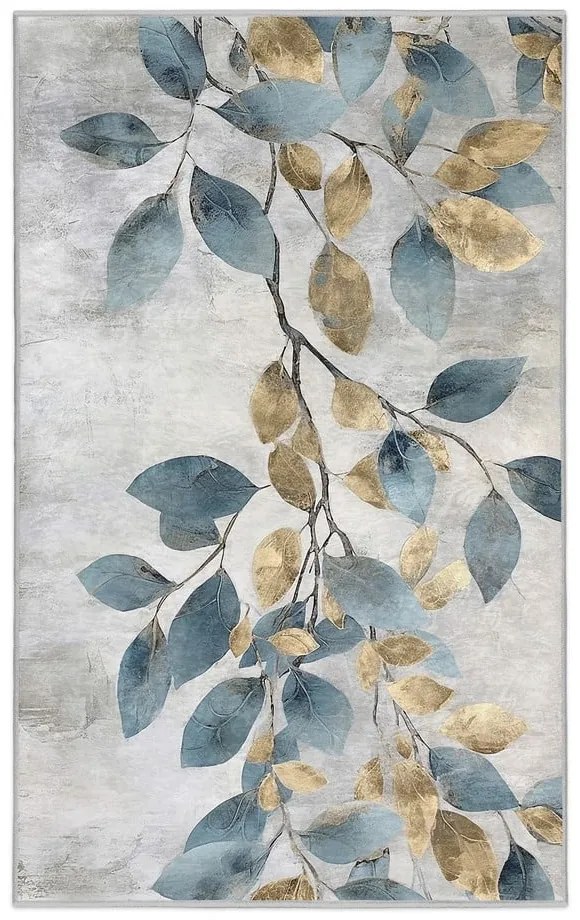 Prateľný koberec vo svetlomodrej a zlatej farbe 160x230 cm Golden Leaves – Mila Home