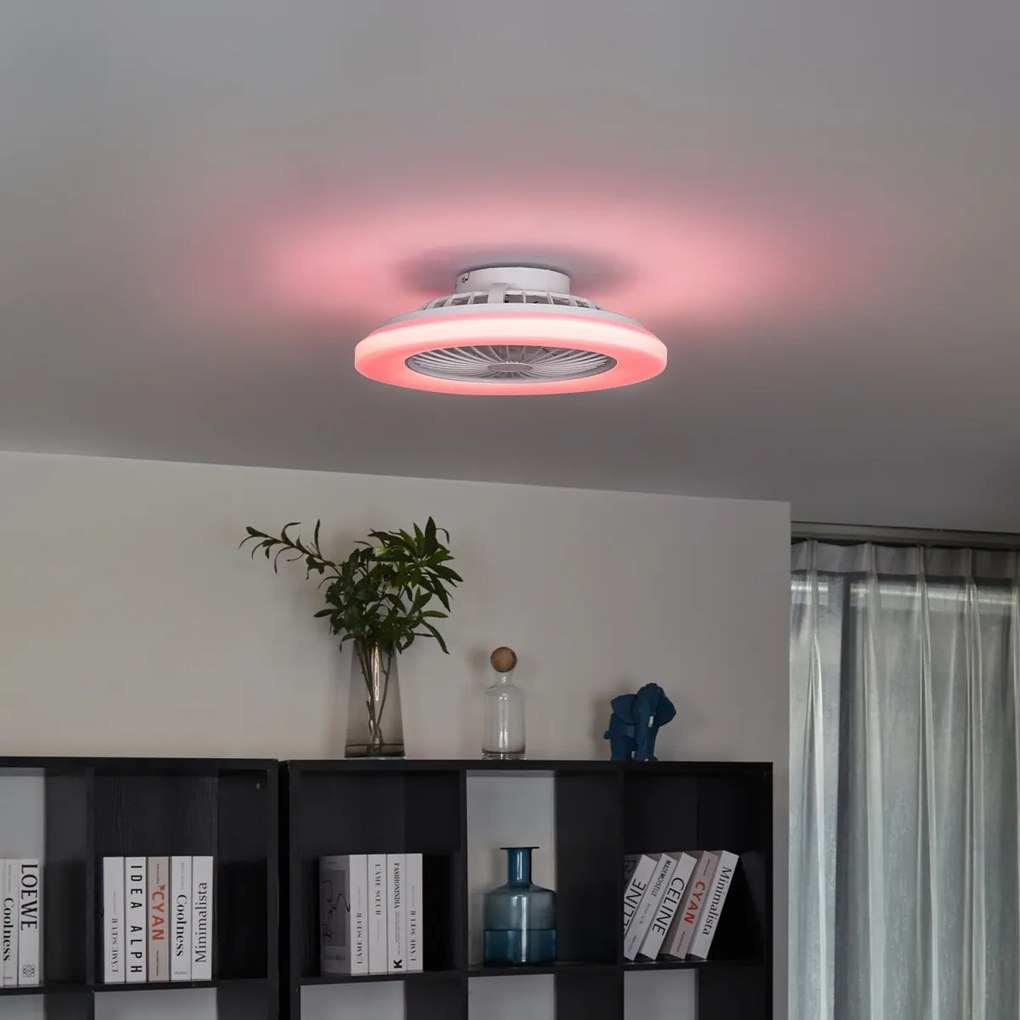 Stropný ventilátor biely 48,5 cm vrátane LED stmievateľného RGB s diaľkovým ovládaním - Clemo