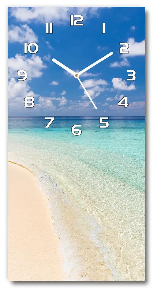 Nástenné sklenené hodiny Pláž Maldivy pl_zsp_30x60_f_104787561