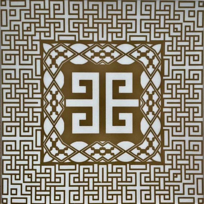 Stropné panely 3D XPS 0038, cena za kus, rozmer 50 cm x 50 cm, VERSO - grécky kľúč zlato-biely, IMPOL TRADE