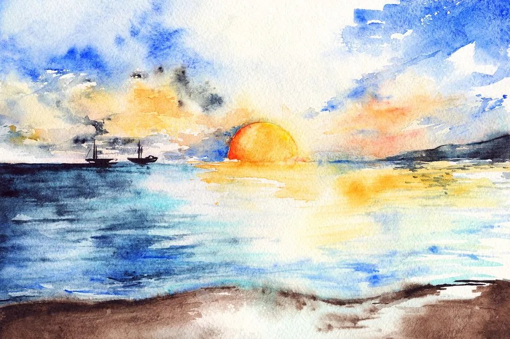Tapeta maľba západu slnka nad morom
