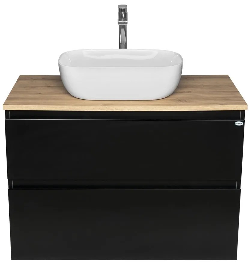 Aqualine Aqualine, ALTAIR skrinka s doskou 87,5 cm, čierna mat/dub emporio, AI690-01