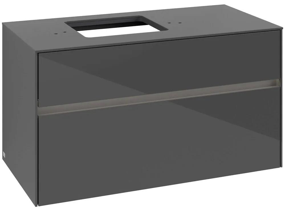 VILLEROY &amp; BOCH Collaro závesná skrinka pod umývadlo na dosku (umývadlo vľavo), 2 zásuvky, s LED osvetlením, 1000 x 500 x 548 mm, Glossy Grey, C126B0FP