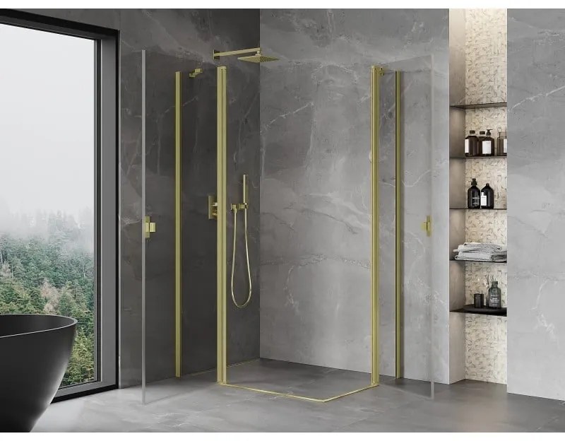 Mexen, Mexen Mist Duo výklopný sprchový kút 115 x 95 cm, transparentný, brúsené zlato - 8A4-115-095-55-00