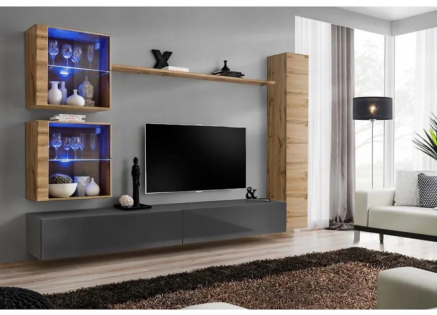 Obývacia stena Switch XVIII Sklo +LED Wotan/Grafit
