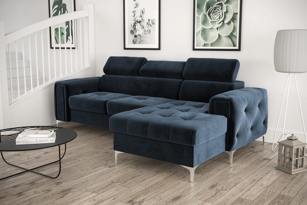 Sedací souprava Ota mini, modrá Fantasy Velvet, pravý roh