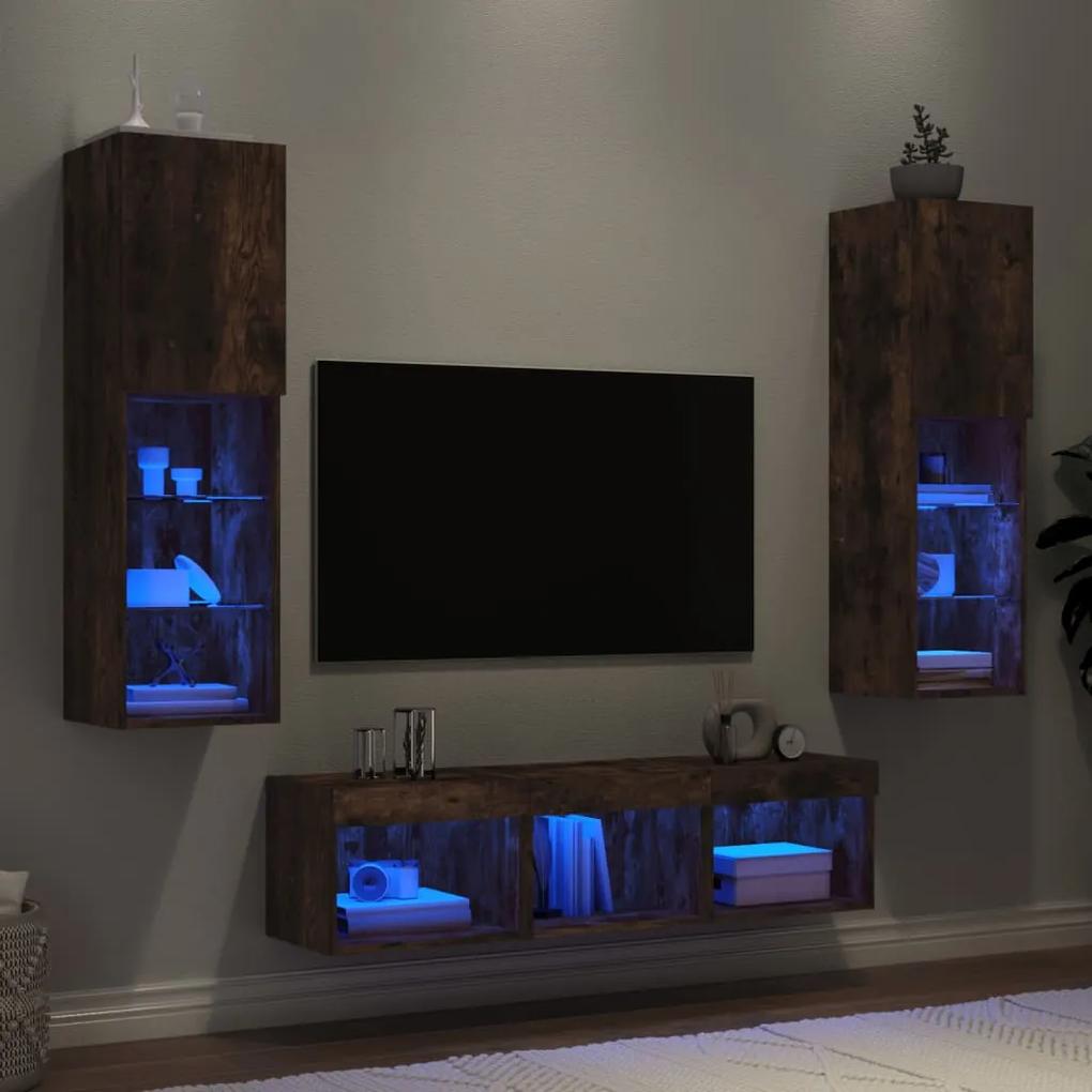 5-dielne TV nástenné skrinky s LED dymový dub kompozitné drevo 3216608