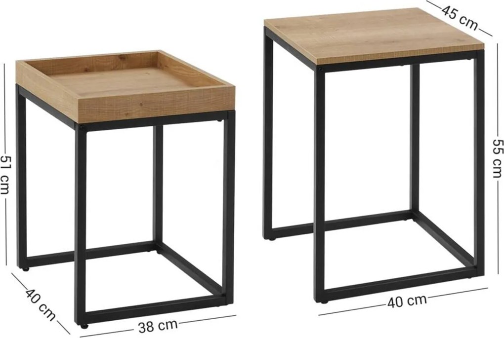 Príručné stolíky, 2 ks stohovacích stolov, medovo hnedé