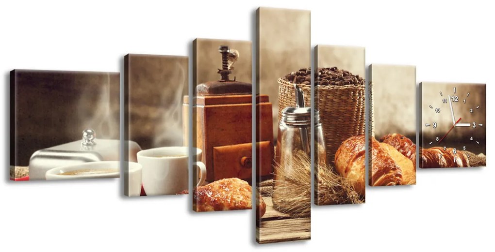 Gario Obraz s hodinami Chutné raňajky - 7 dielny Rozmery: 160 x 70 cm
