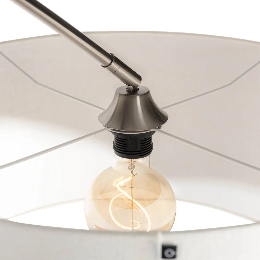 Oceľová oblúková lampa s bielym látkovým tienidlom 50 cm - XXL