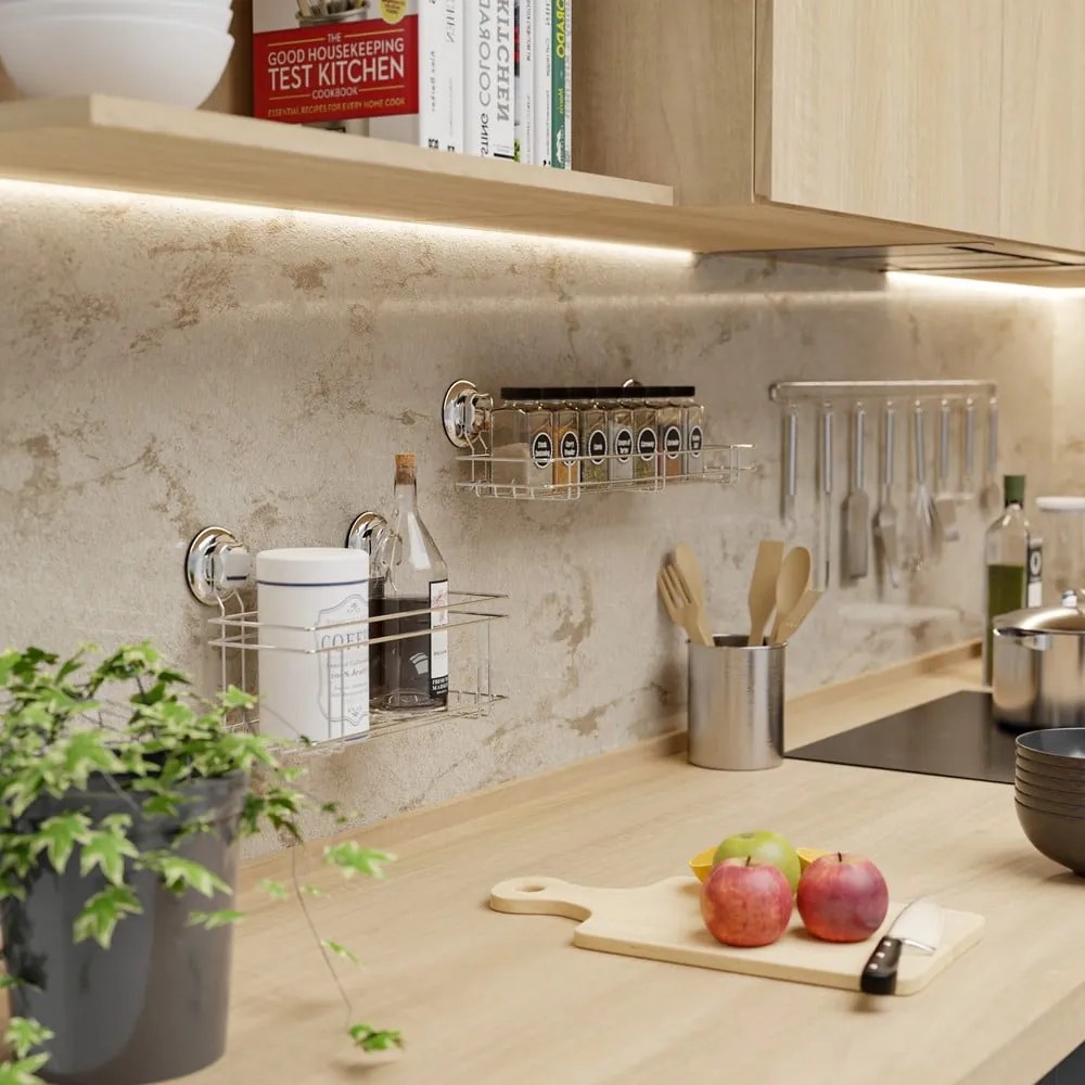 Samodržiaca kovová kúpeľňová polička v striebornej farbe Bestlock Bath – Compactor