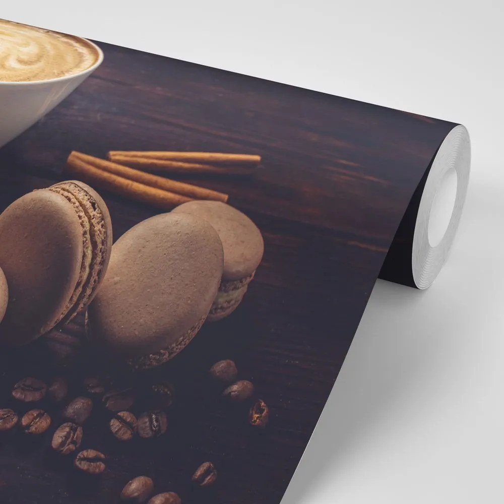 Samolepiaca fototapeta káva s čokoládovými makrónkami - 150x100