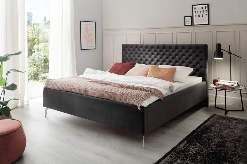 Čalúnená posteľ oliver s úložným priestorom 160 x 200 cm antracitová MUZZA