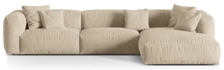 Béžová zamatová modulárna rohová pohovka (pravý roh/s leňoškou) Martina – Micadoni