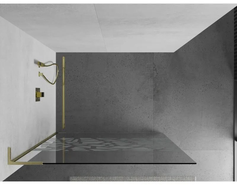 Mexen Kioto L, sprchová zástena Walk-In 110 x 200 cm, 8mm číre sklo biely vzor, zlatý matný profil, 800-110-103-55-85