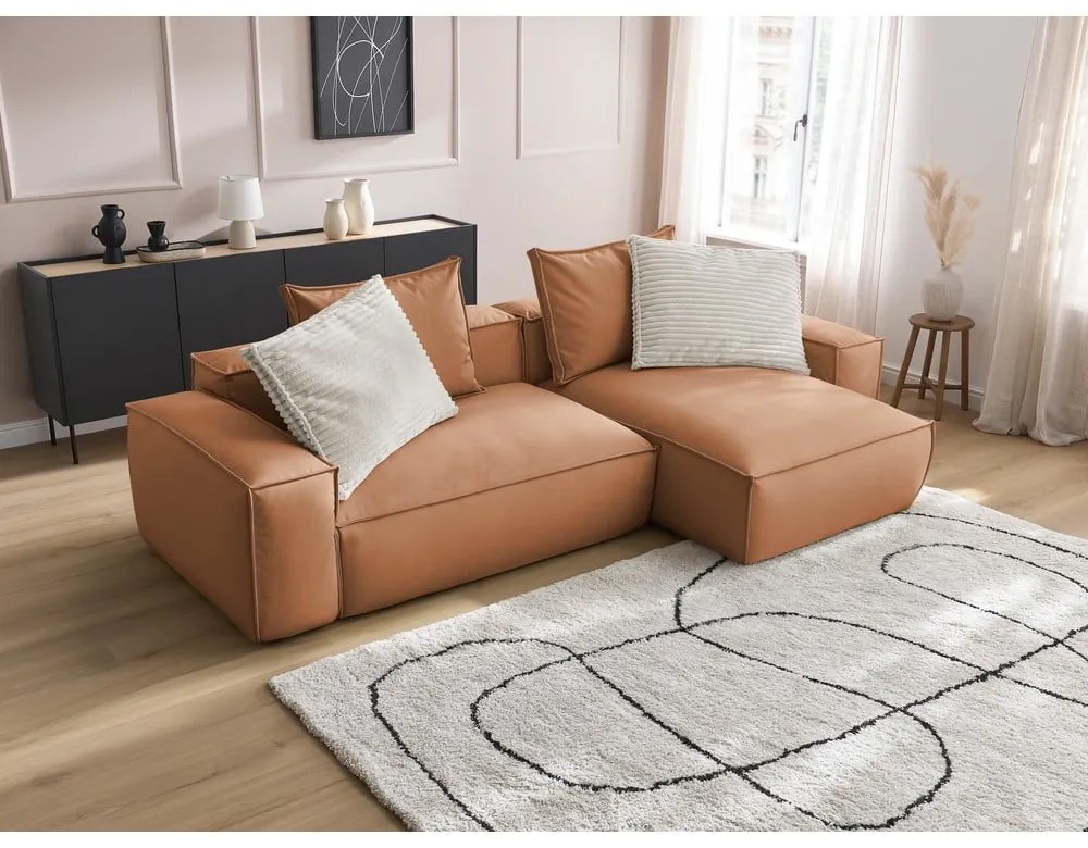Hnedá rohová pohovka z imitácie kože (variabilná) Boheme – Bobochic Paris