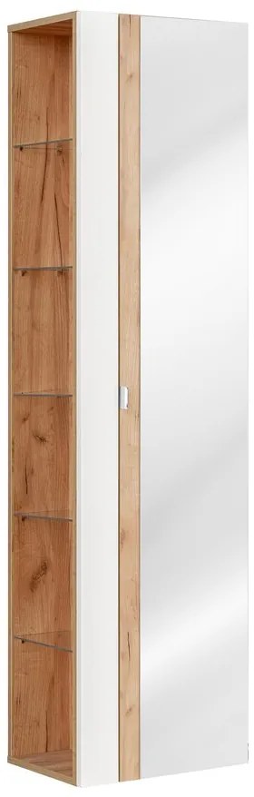 Kúpeľňová skrinka so zrkadlom Capri 803 1D biely lesk/dub craft zlatý