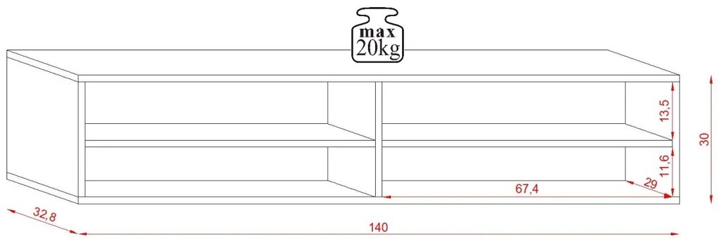 Závesný TV stolík Derby 140 cm čierny mat/čierny lesk