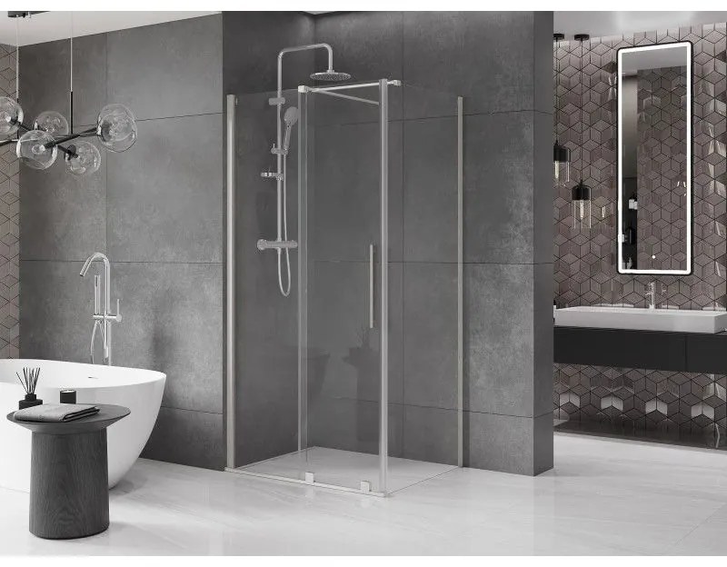 Mexen Velar, sprchový kút s posuvnými dverami 130 x 90 cm, 8mm číre sklo, brúsená oceľ, 871-130-090-01-97