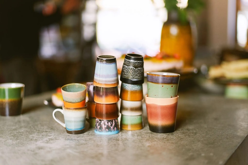 HK living Kameninový hrnček na espresso 70's Retro 80 ml – set 4 ks