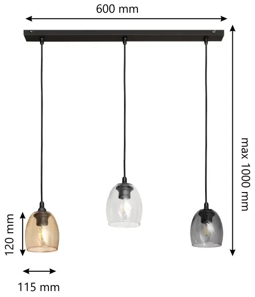 Luster na lanku BRILLANT 3xE27/15W/230V béžová/číra/šedá