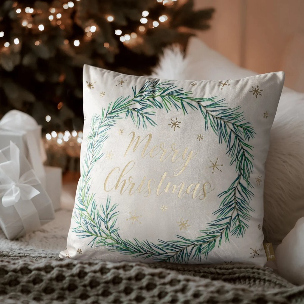 VIANOČNÁ DEKORAČNÁ OBLIEČKA NA VANKÚŠ MERRY1 45X45 CM VZOROVANÁ