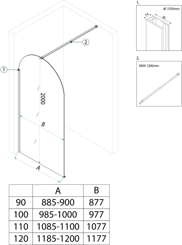 Rea Heaven, sprchová zástena Walk-in 110 cm, medená matná, REA-K6688