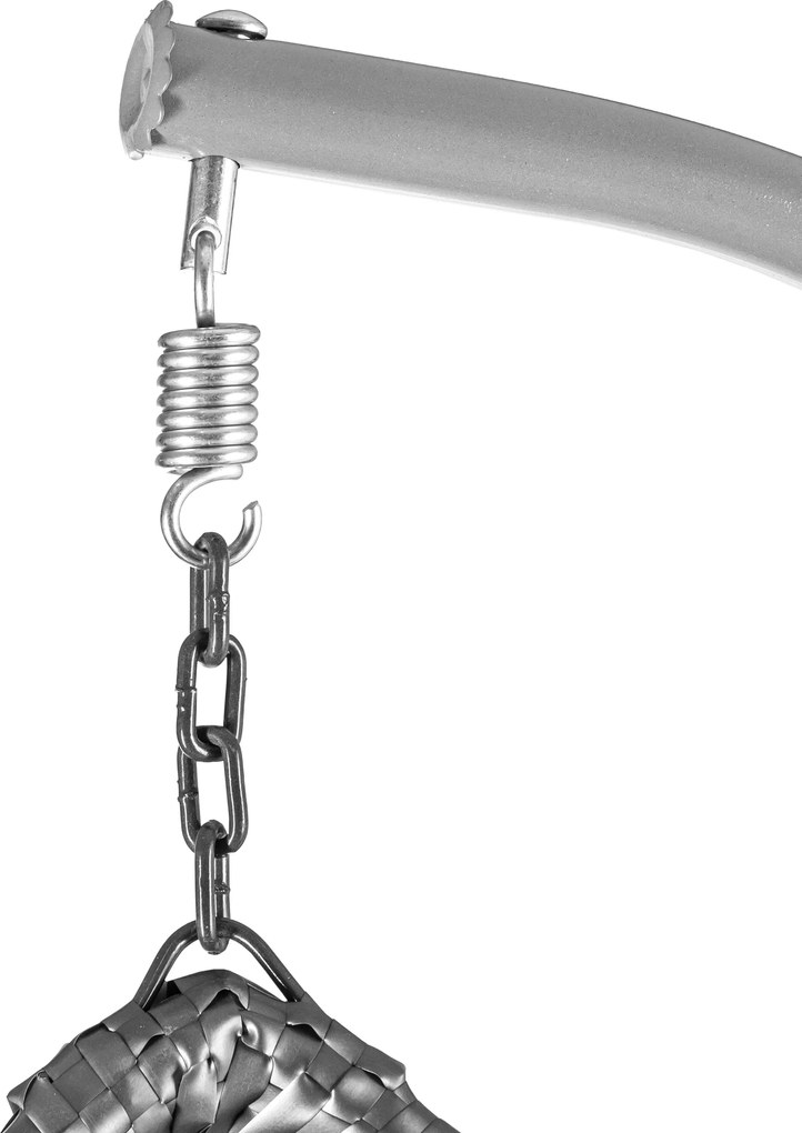 Sivé závesné kreslo KOKON so stojanom, svetlý vankúš