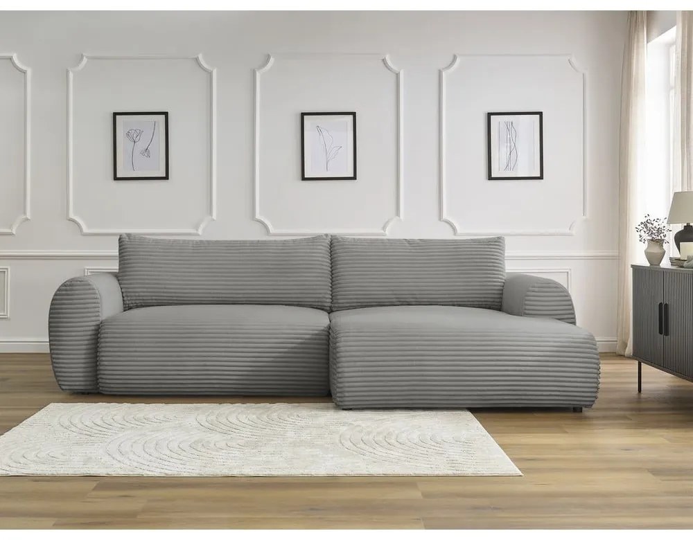 Tmavosivá menčestrová rozkladacia rohová pohovka (pravý roh) Lucien – Bobochic Paris