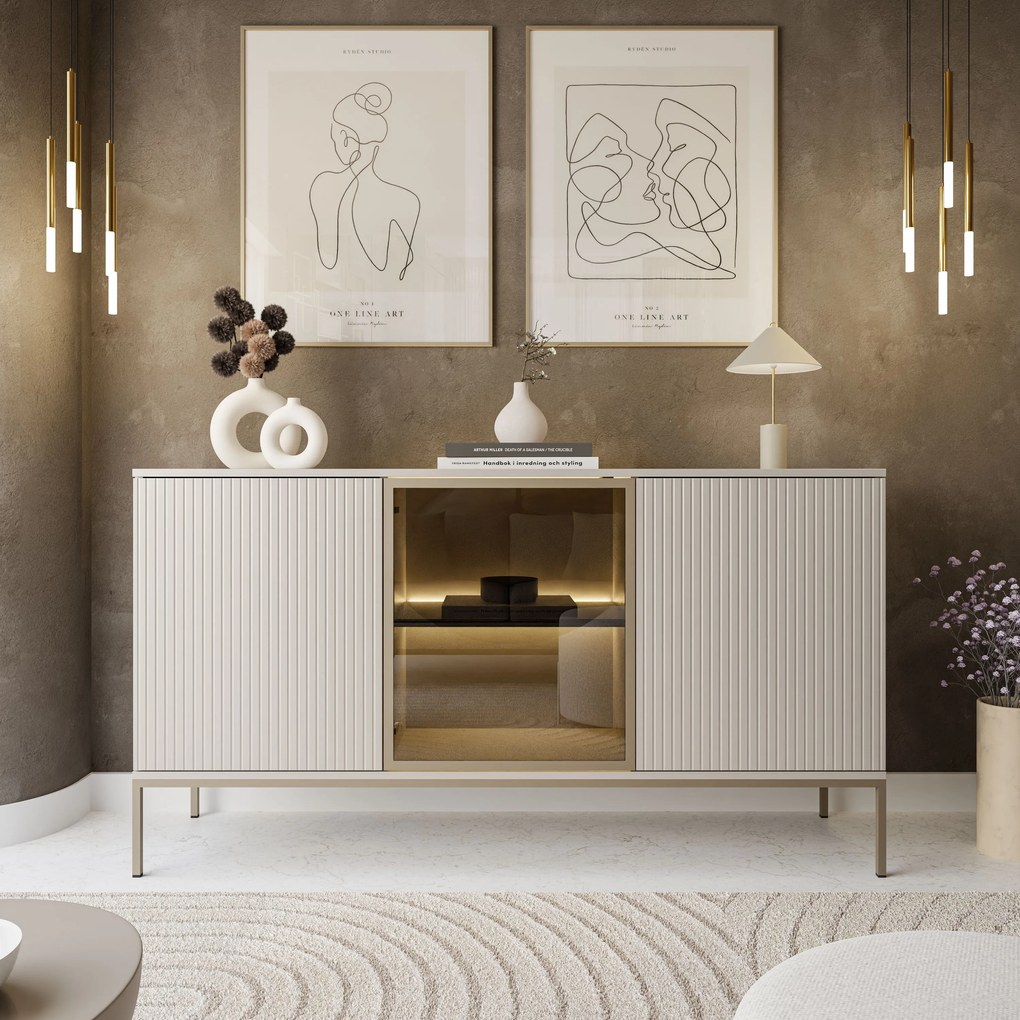 Komoda ADRIENNE s LED osvetlením kašmír 154cm