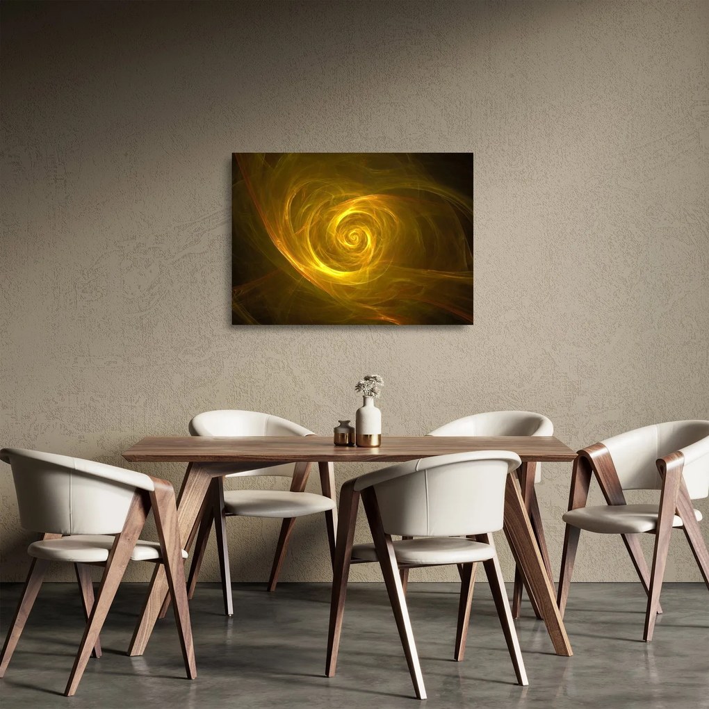 Sklenený obraz abstraktnej žltej špirály (70x50 cm)