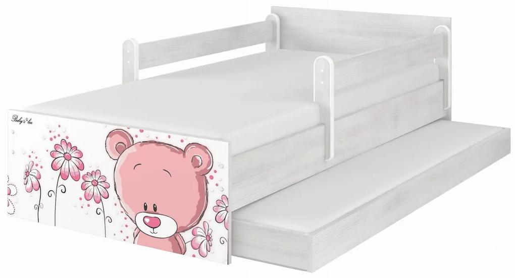 Raj posteli Detská posteľ "medvedík ružový" MAX  XL biela