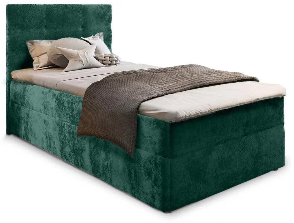 Čalúnená posteľ boxspring GLORIEN VELVET 90x200 cm tmavo zelená Matrac: Matrace Bonell pružinová