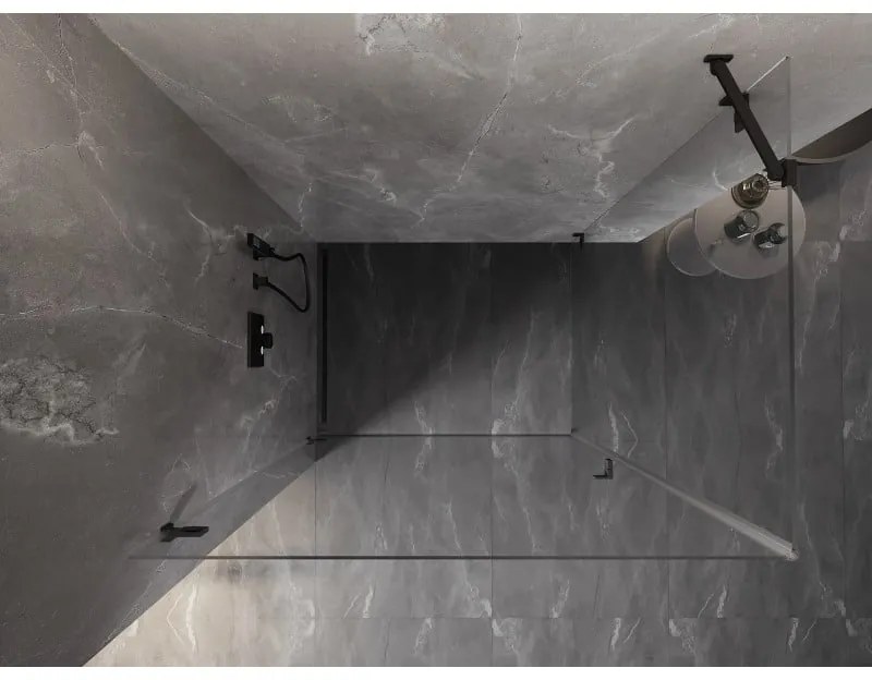 Mexen Lunar-B, výklopný sprchový kút ľavý 90 x 80 cm, 8mm číre sklo, čierny profil, 832-090-080-70-00-L