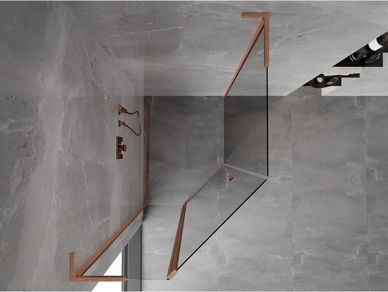 Mexen Mist L, päťuholníkový sprchový kút s krídlovými dverami, 80 x 90 cm, 8mm číre sklo, medený profil, 8A8L-080-090-65-00