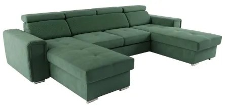 Rozkladacia sedacia súprava SALVADA do U so zeleným poťahom a úložným priestorom