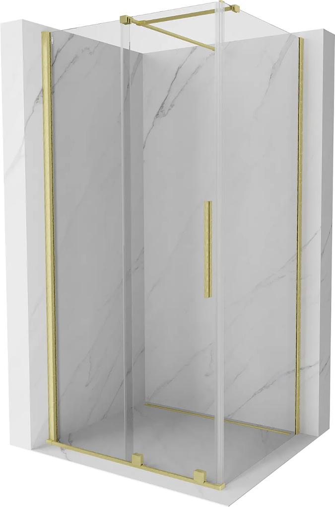 Mexen Velar, sprchový kút s posuvnými dverami 120(dvere) x 90(stena) cm, 8mm číre sklo, zlatá matná, 871-120-090-01-55