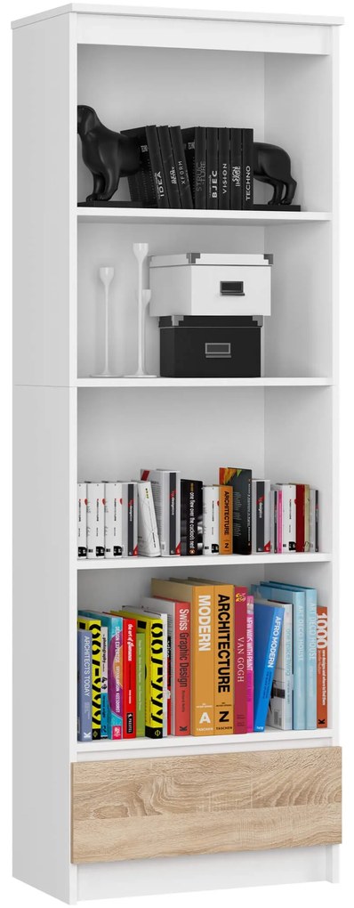 Kancelársky regál Rexa 60 cm 1 zásuvka a 4 police biely/sonoma