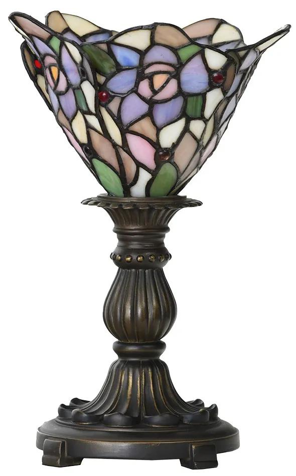 Ružovo-fialová stolná lampa Tiffany v tvare kvetu - Ø 20*30 cm E14/max 1*25W