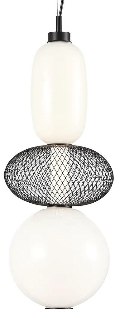 Závesné svietidlo Arame, 2x biele sklenené/1x čierne drôtené tienidlo, b