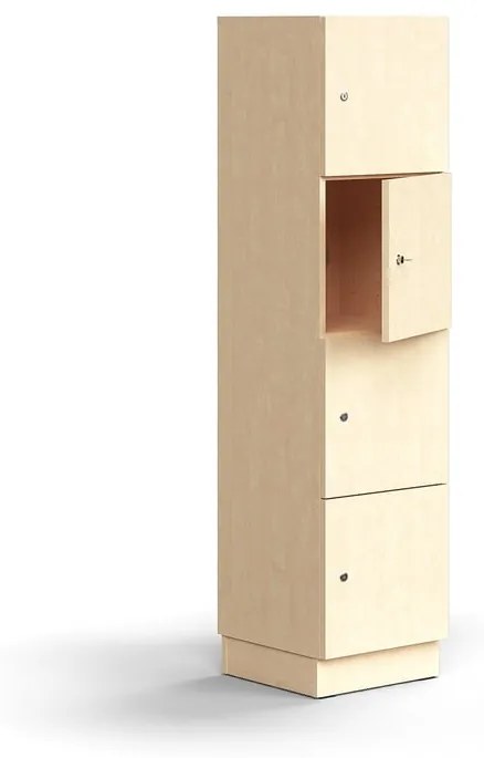Priehradková skrinka QBUS, 4 priehradky, so soklom, 1636x400x420 mm, breza