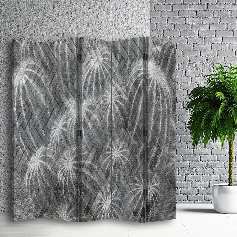 Ozdobný paraván, Abstrakt s kaktusem - 180x170 cm, päťdielny, klasický paraván