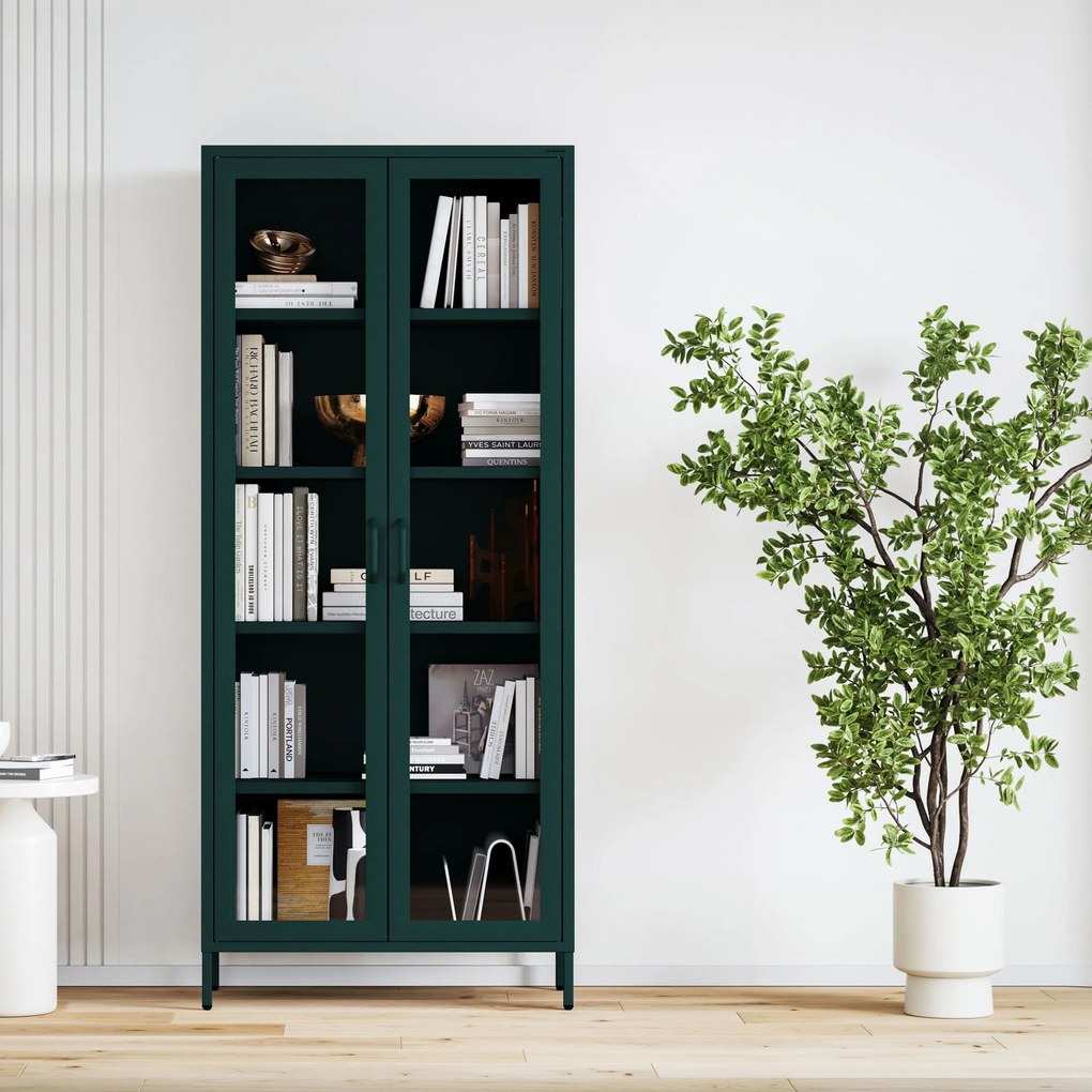 Vitrína ANGELO, 800 x 1850 x 450 mm, Modern: fľaškovo zelená