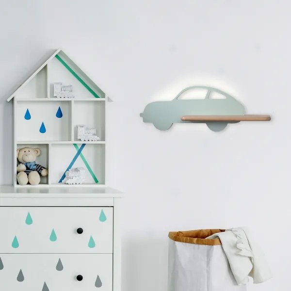 LED Detské nástenné svietidlo s poličkou CAR LED/5W/230V zelená/drevo