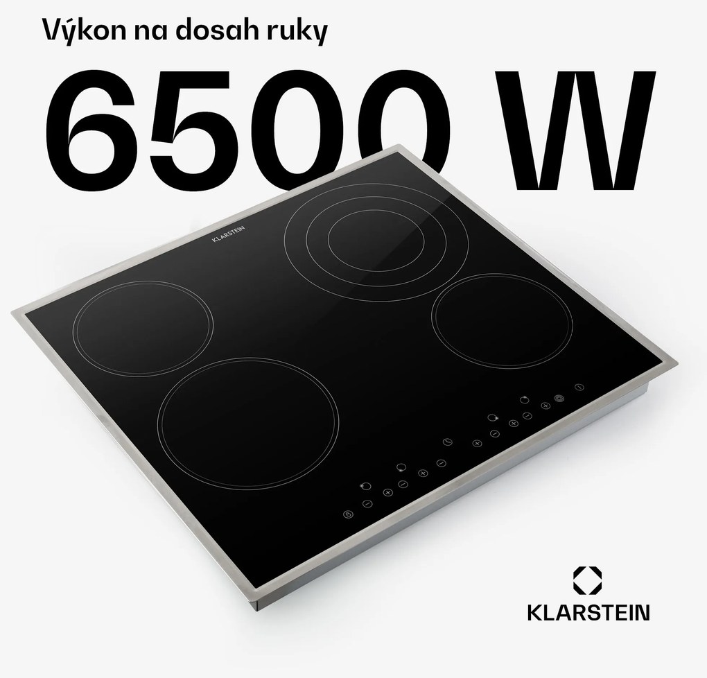 Klarstein Virtuosa 4, sklokeramická varná doska, 6500 W, 4 platničky, rám z nehrdzavejúcej ocele