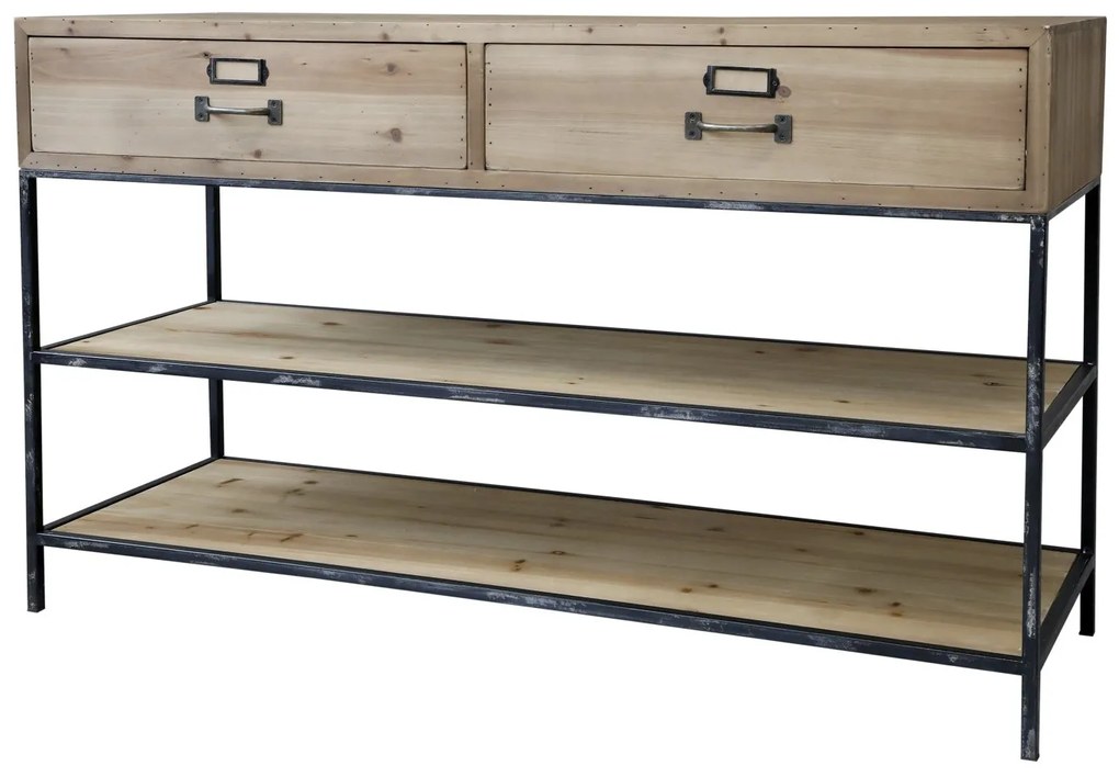 Hnedý antik drevený konzolový stôl s kovovou konštrukciou Fitone - 124*42*72cm