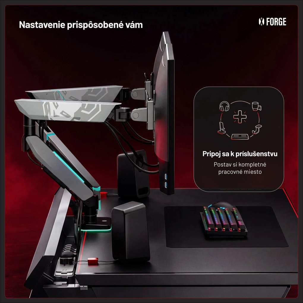 Elektrický herný stôl RGB s držiakmi, čierny, 140 cm: Diablo X-Forge 1400