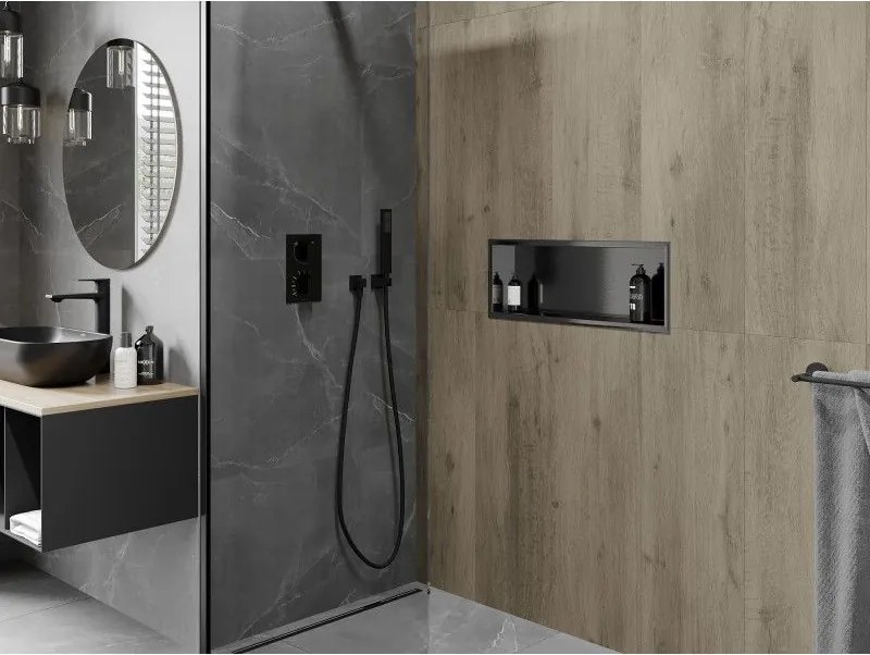 Mexen X-Wall-R, polica na zapustenie s prírubou  60 x 20 cm, grafitová matná - 19E0602010