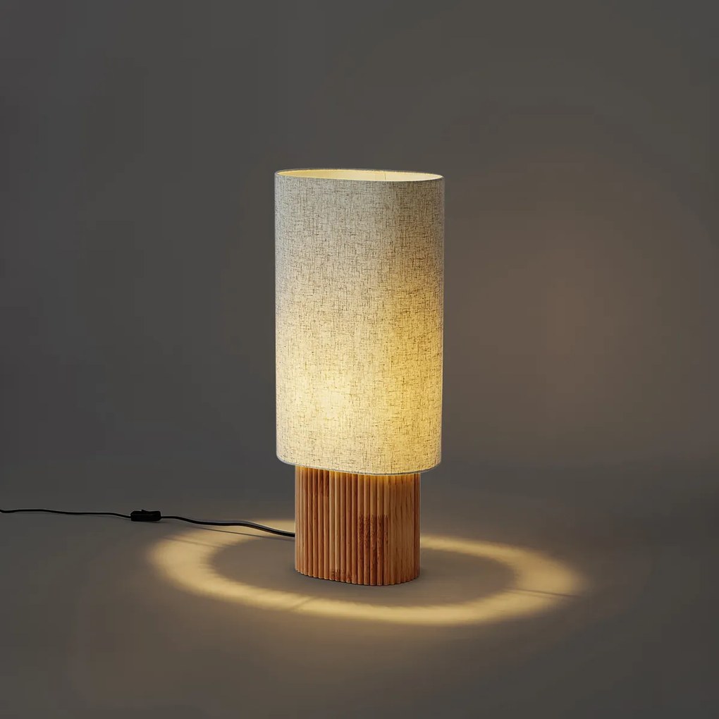 Japandi stolná lampa drevená s ľanovým tienidlom 70cm - Lamel