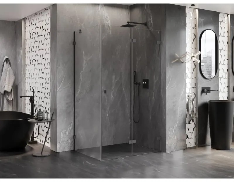 Mexen Lunar-F, 1-krídlový sprchový kút so skladacími dverami, pravý, 95 x 90 cm, 8mm číre sklo, grafitový profil, 836-095-090-95-00-P